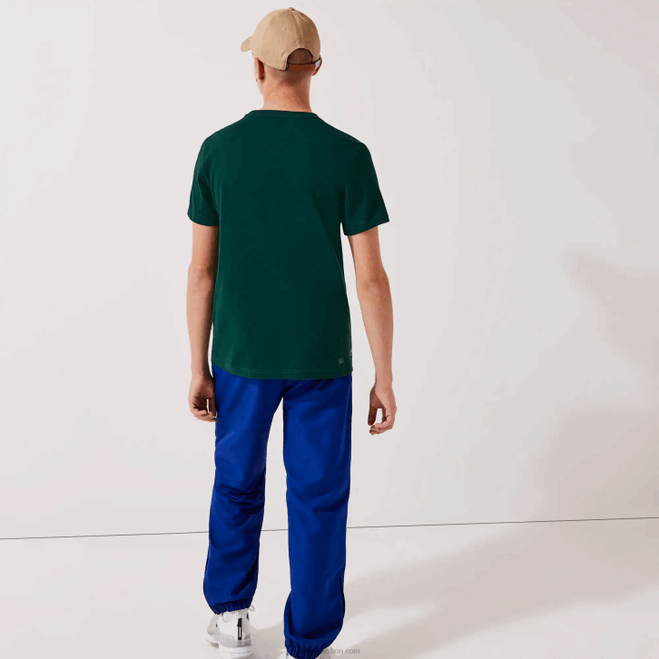 homens Lacoste verde branco wpx camiseta esportiva respirável com estampa de tênis decote careca 08D0795