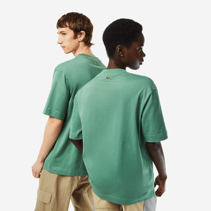 homens Lacoste verde caqui kx5 t-shirt de algodão orgânico de crocodilo de ajuste solto 08D0125