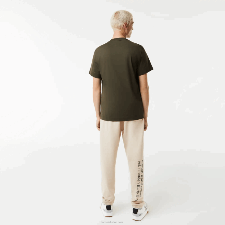 homens Lacoste verde caqui s7t camiseta de algodão com letras contrastantes de ajuste regular 08D0567