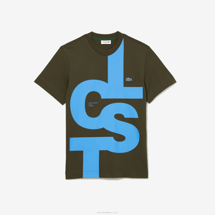homens Lacoste verde caqui s7t camiseta de algodão com letras contrastantes de ajuste regular 08D0567