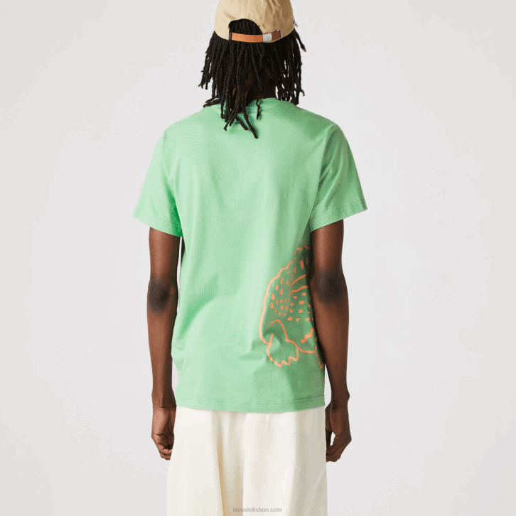 homens Lacoste verde ttf camiseta de algodão orgânico com estampa de crocodilo 08D0904