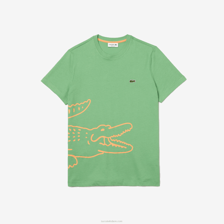 homens Lacoste verde ttf camiseta de algodão orgânico com estampa de crocodilo 08D0904