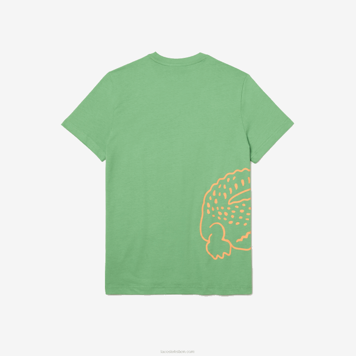 homens Lacoste verde ttf camiseta de algodão orgânico com estampa de crocodilo 08D0904
