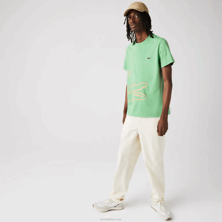 homens Lacoste verde ttf camiseta de algodão orgânico com estampa de crocodilo 08D0904