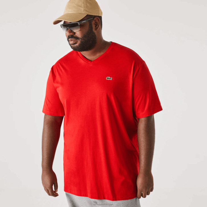 homens Lacoste vermelho 240 camiseta de jérsei com decote v 08D0733
