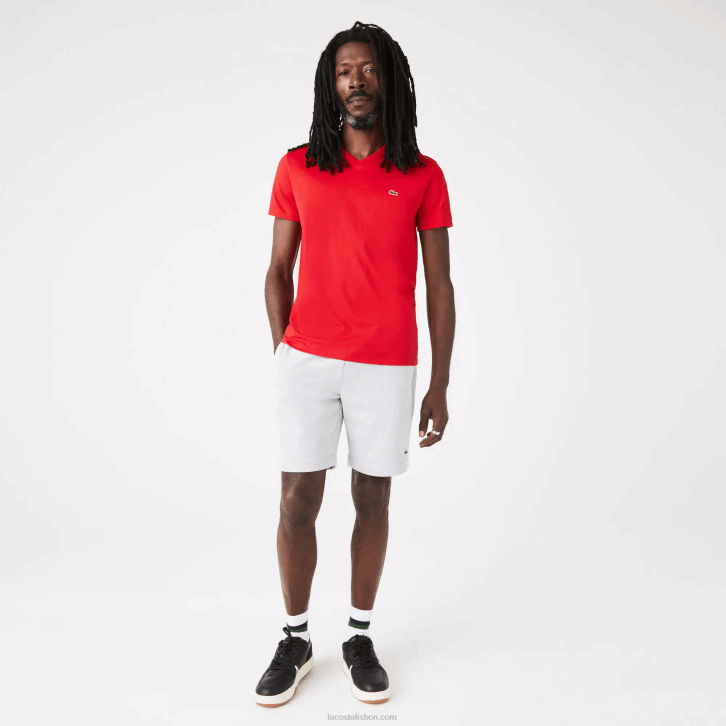 homens Lacoste vermelho 240 camiseta de jérsei de algodão pima com decote v 08D0617