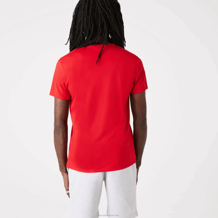 homens Lacoste vermelho 240 camiseta de jérsei de algodão pima com decote v 08D0617