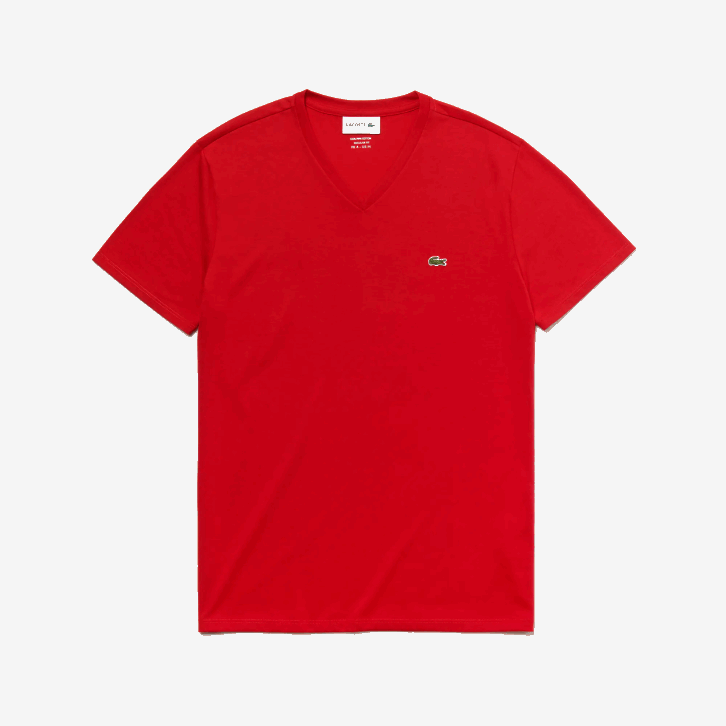 homens Lacoste vermelho 240 camiseta de jérsei de algodão pima com decote v 08D0617