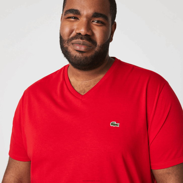 homens Lacoste vermelho 240 camiseta de jérsei de algodão pima com decote v 08D0617