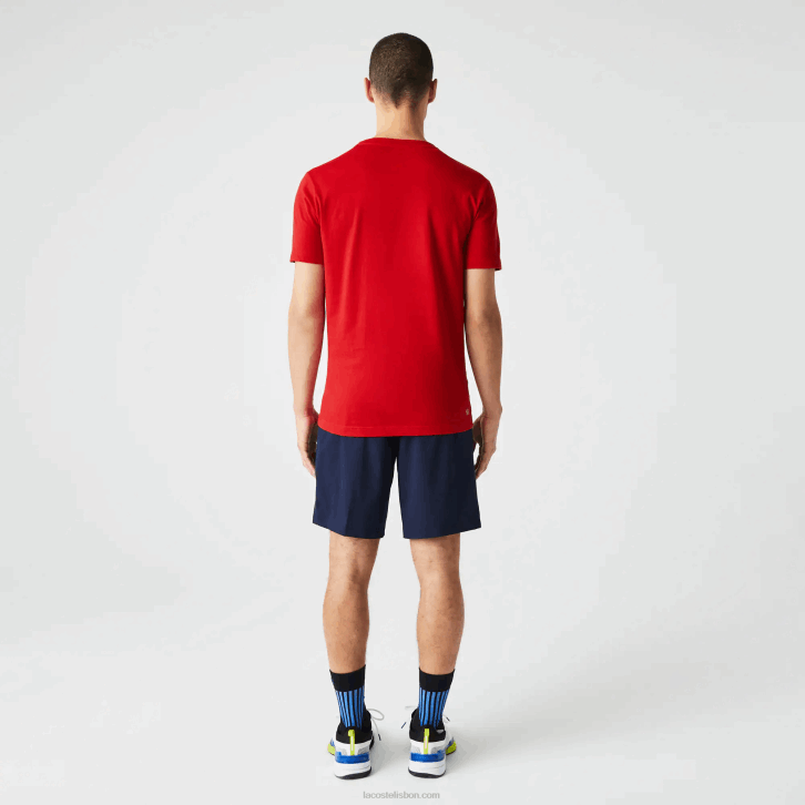 homens Lacoste vermelho 240 camiseta esportiva com estampa de crocodilo 08D0841