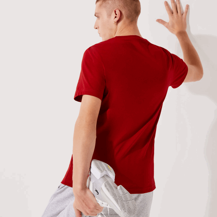 homens Lacoste vermelho 5sx camiseta respirável com estampa esportiva 08D0930