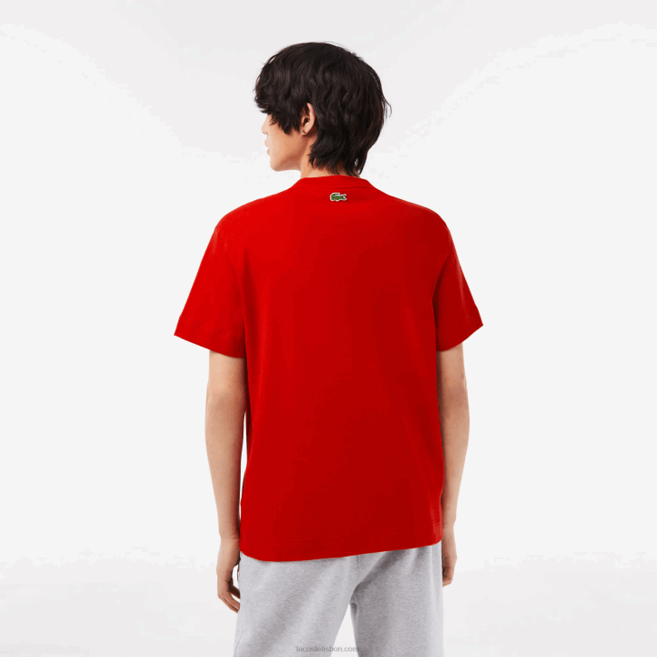homens Lacoste vermelho rosa s4i t-shirt de algodão de marca tom sobre tom de ajuste relaxado 08D0131