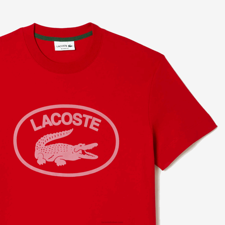 homens Lacoste vermelho rosa s4i t-shirt de algodão de marca tom sobre tom de ajuste relaxado 08D0131