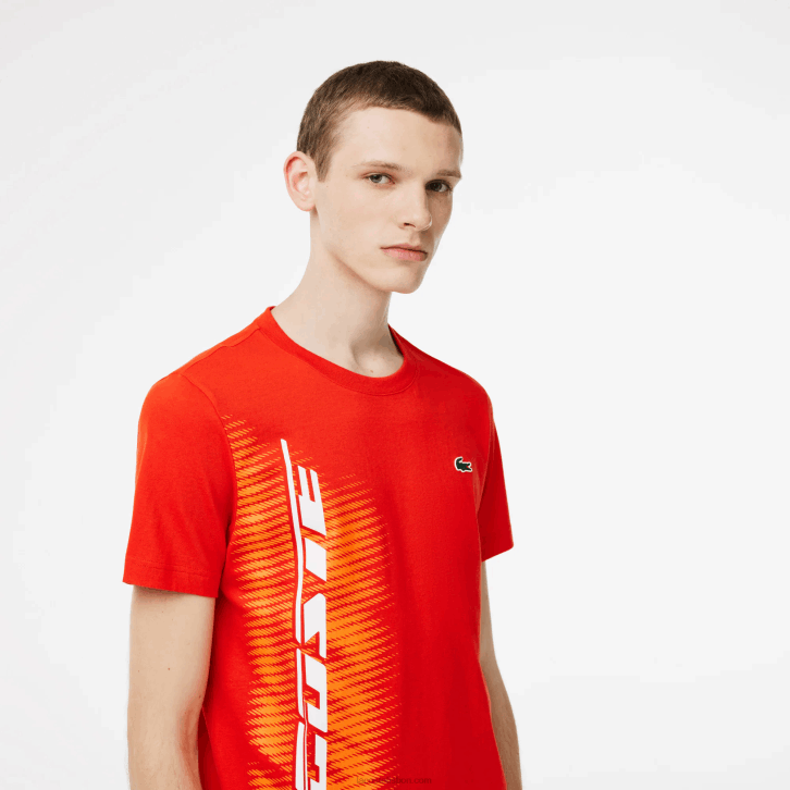 homens Lacoste vermelho s5h camiseta esportiva regular fit com marca contrastante 08D0222