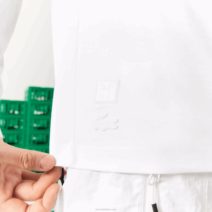 homensbranco 001 camiseta de algodão orgânico lacoste x minecraft 08D0939