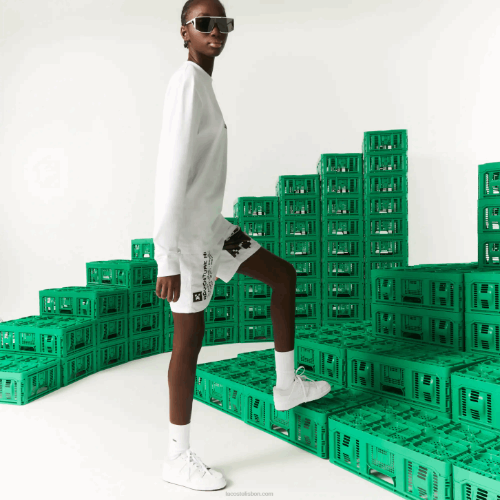 homensbranco 001 camiseta de algodão orgânico lacoste x minecraft 08D0939