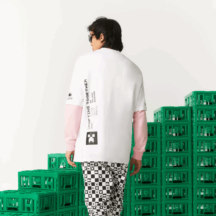 homensbranco 001 camiseta lacoste x minecraft solta em algodão orgânico 08D0853