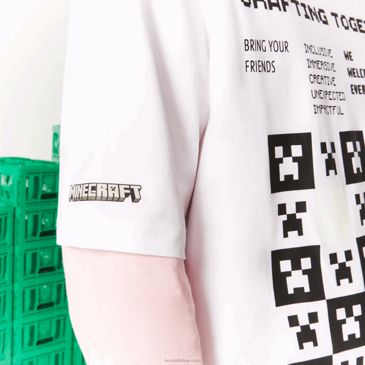 homensbranco 001 camiseta lacoste x minecraft solta em algodão orgânico 08D0853