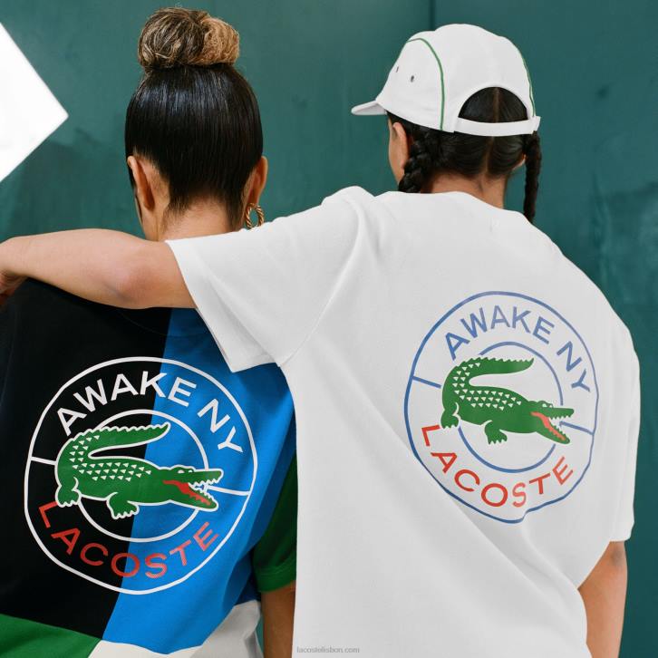homensbranco 70v camiseta piquê de algodão com logo lacoste x wake ny 08D0893