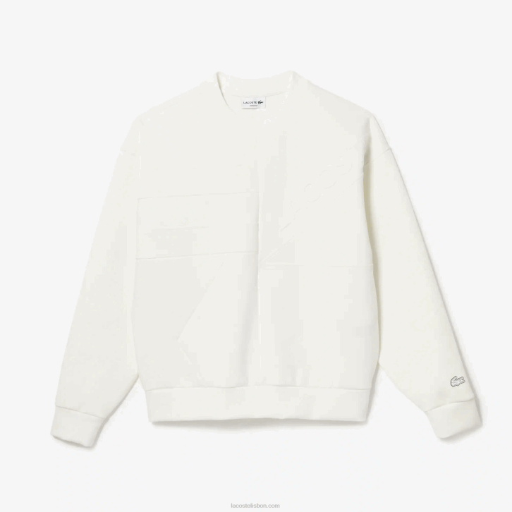 homens Lacoste Nova York branca moletom solto com efeito patchwork 08D0955