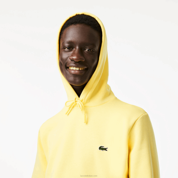 homens Lacoste amarelo 107 moletom com capuz de algodão orgânico 08D0310
