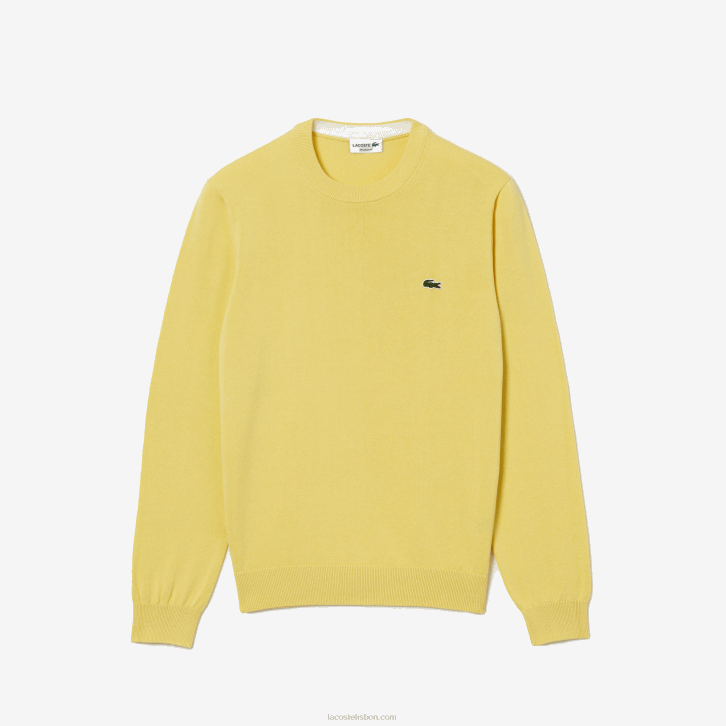 homens Lacoste amarelo 107 suéter de gola redonda de algodão orgânico 08D01617