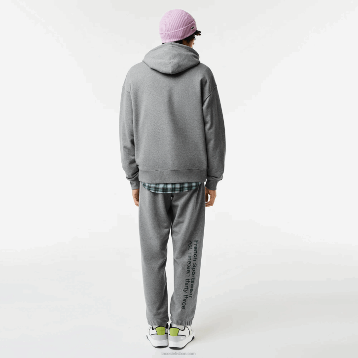 homens Lacoste ano chine cinza moletom com capuz de crocodilo de ajuste solto 08D0969