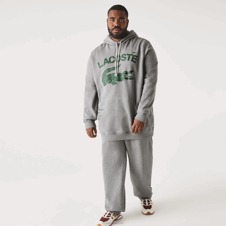 homens Lacoste ano chine cinza moletom com capuz de lã de algodão - tamanho grande - alto 08D0364