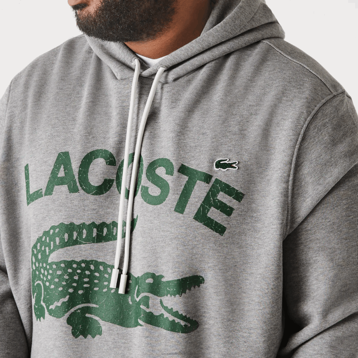 homens Lacoste ano chine cinza moletom com capuz de lã de algodão - tamanho grande - alto 08D0364