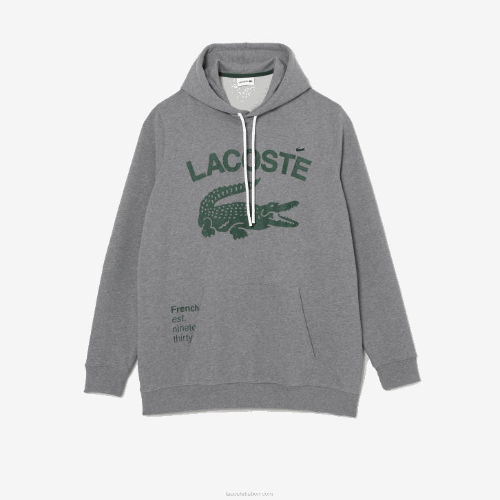 homens Lacoste ano chine cinza moletom com capuz de lã de algodão - tamanho grande - alto 08D0364