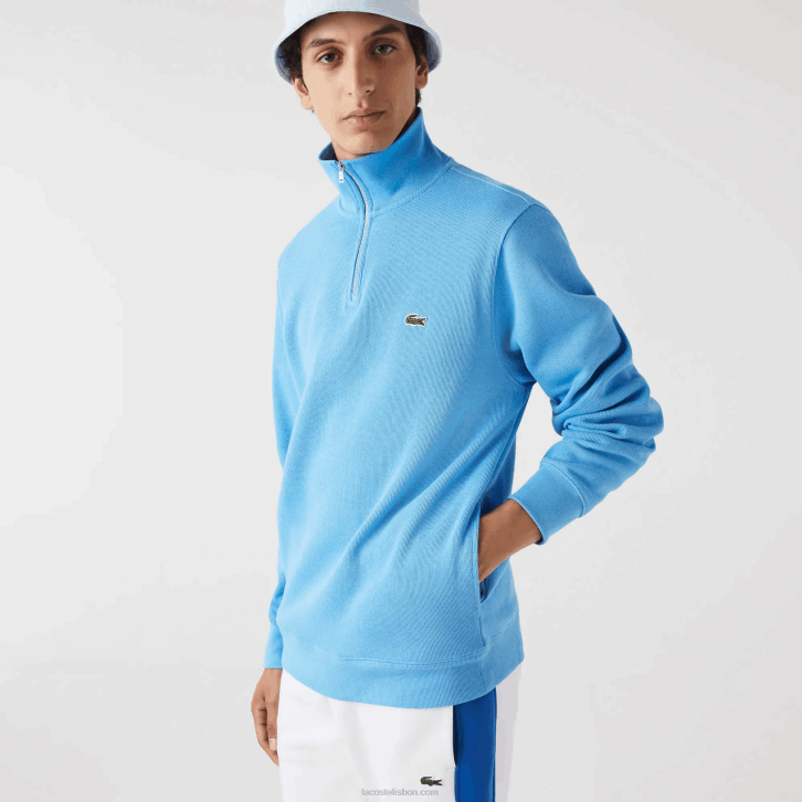 homens Lacoste azul 4x moletom de algodão com gola alta com zíper 08D01184