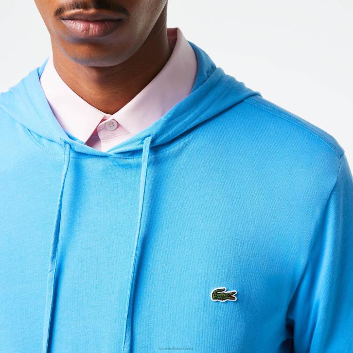 homens Lacoste azul 4x moletom de jérsei de algodão com capuz 08D0623
