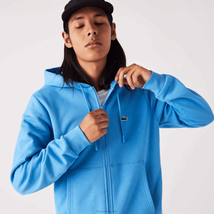 homens Lacoste azul 4x moletom de lã bolso canguru com zíper 08D01047