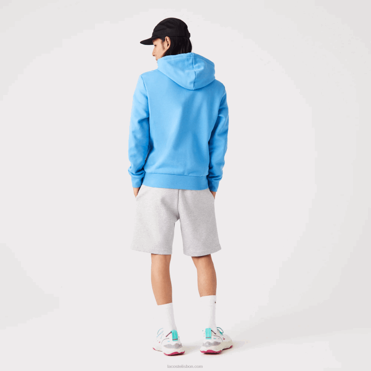 homens Lacoste azul 4x moletom de lã bolso canguru com zíper 08D01047