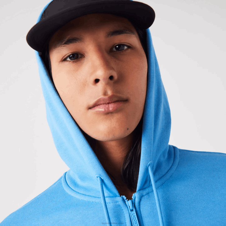 homens Lacoste azul 4x moletom de lã bolso canguru com zíper 08D01047