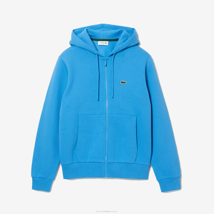 homens Lacoste azul 4x moletom de lã bolso canguru com zíper 08D01047