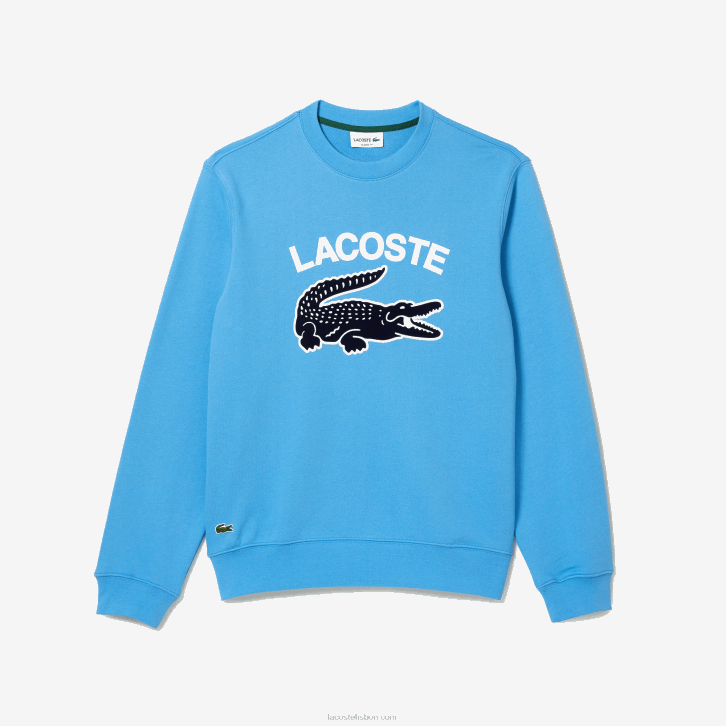 homens Lacoste azul 4x moletom decote careca com estampa de crocodilo 08D01031