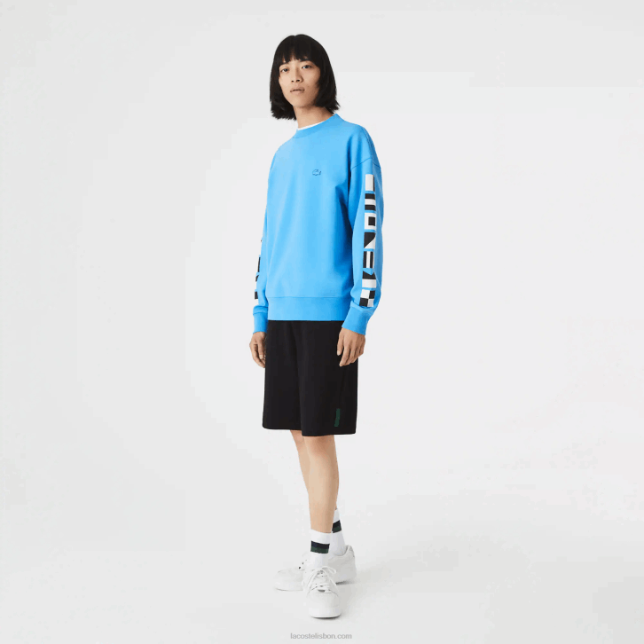 homens Lacoste azul 4x moletom solto com estampa reflexiva 08D0984