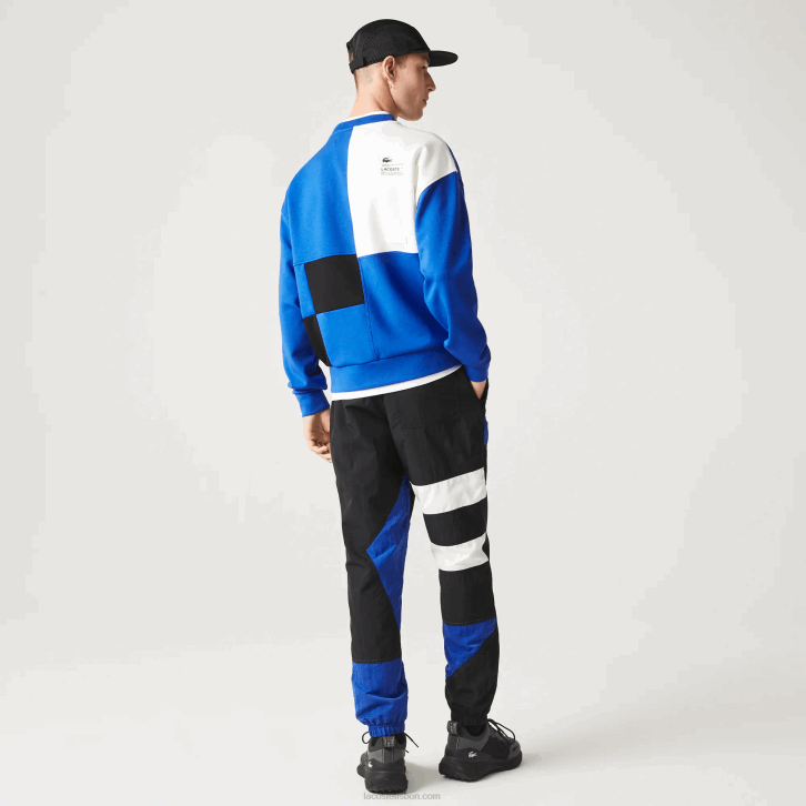 homens Lacoste azul branco nne moletom solto com efeito patchwork 08D0956