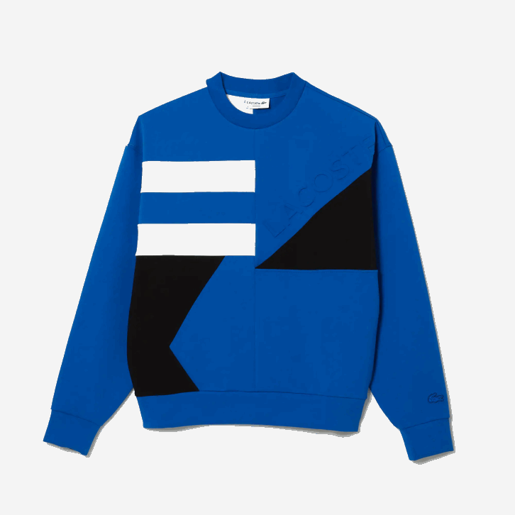 homens Lacoste azul branco nne moletom solto com efeito patchwork 08D0956