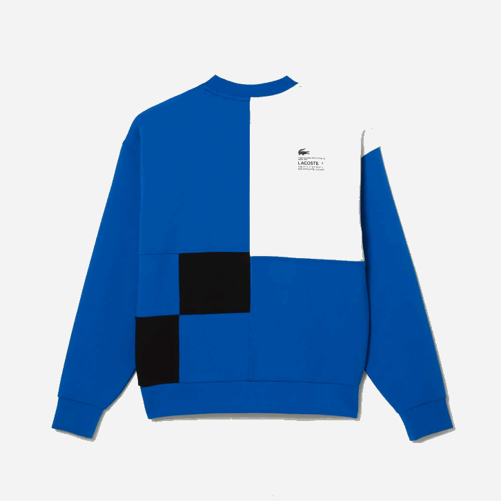 homens Lacoste azul branco nne moletom solto com efeito patchwork 08D0956
