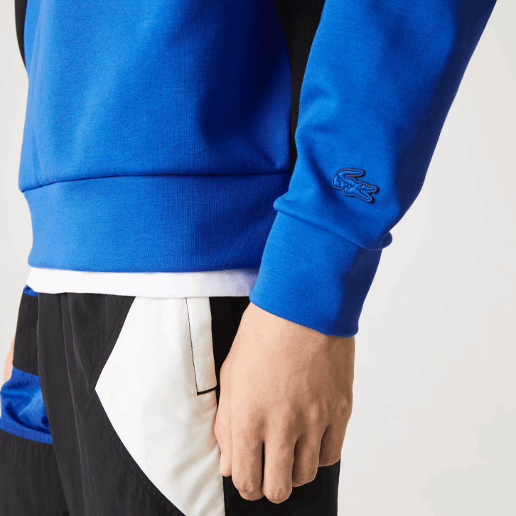 homens Lacoste azul branco nne moletom solto com efeito patchwork 08D0956