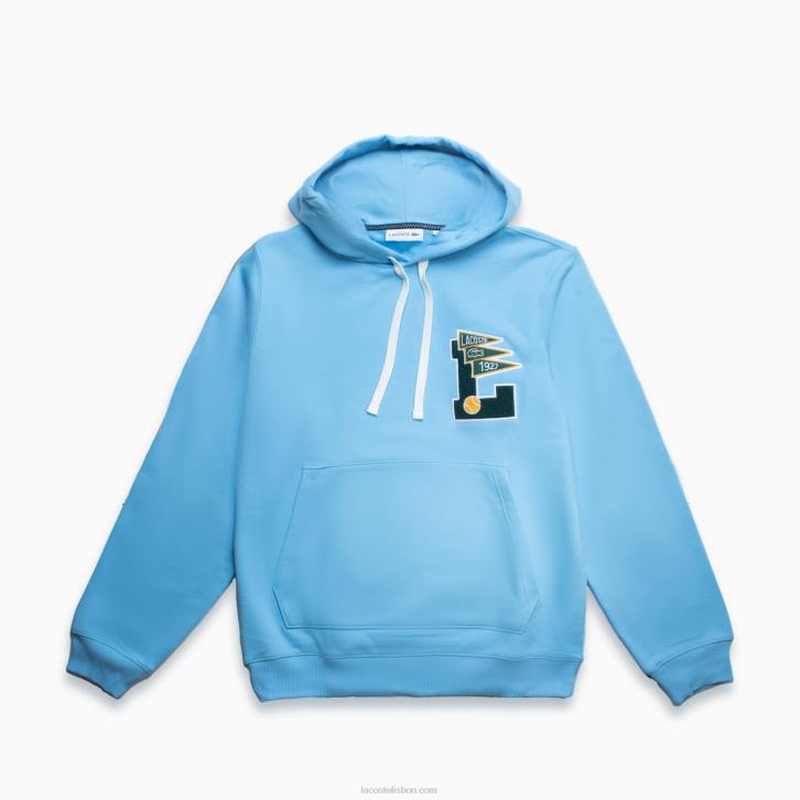 homens Lacoste azul claro 709 flâmulas l badge moletom de lã de algodão com capuz 08D01099