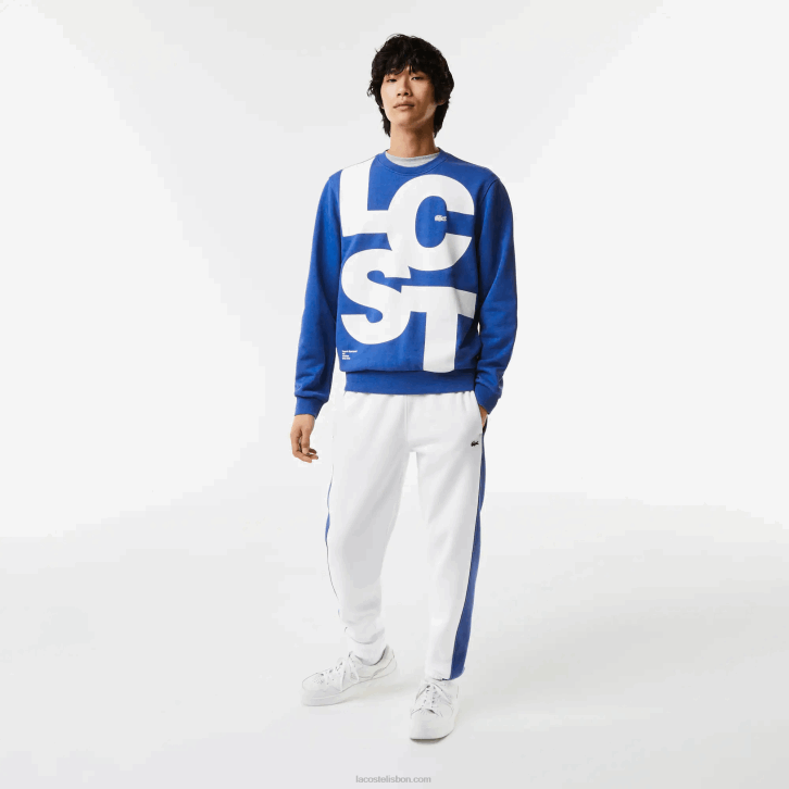 homens Lacoste azul k1q moletom clássico de algodão com letras contrastantes 08D01042