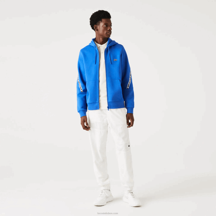 homens Lacoste azul k1q moletom com zíper com capuz de bandas impressas 08D01241