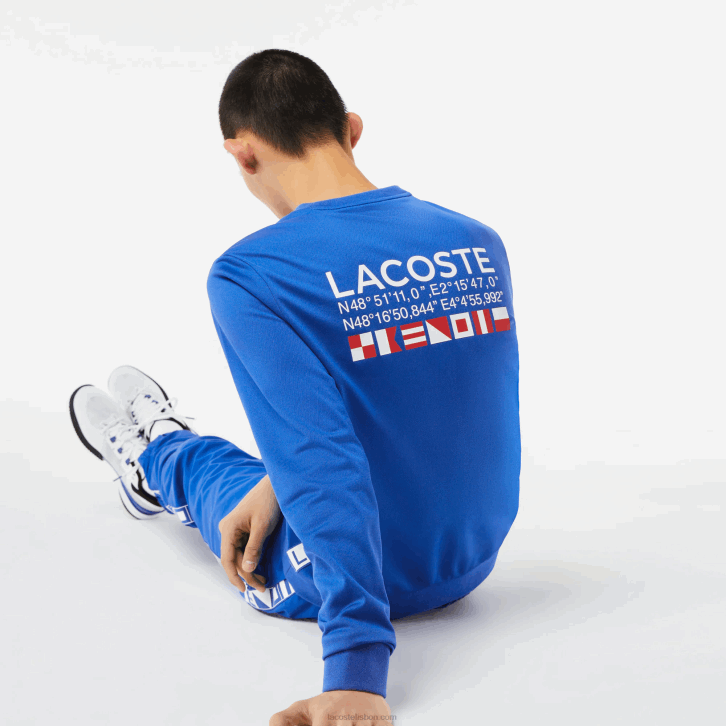 homens Lacoste azul k1q moletom de tênis estampado esporte 08D01057