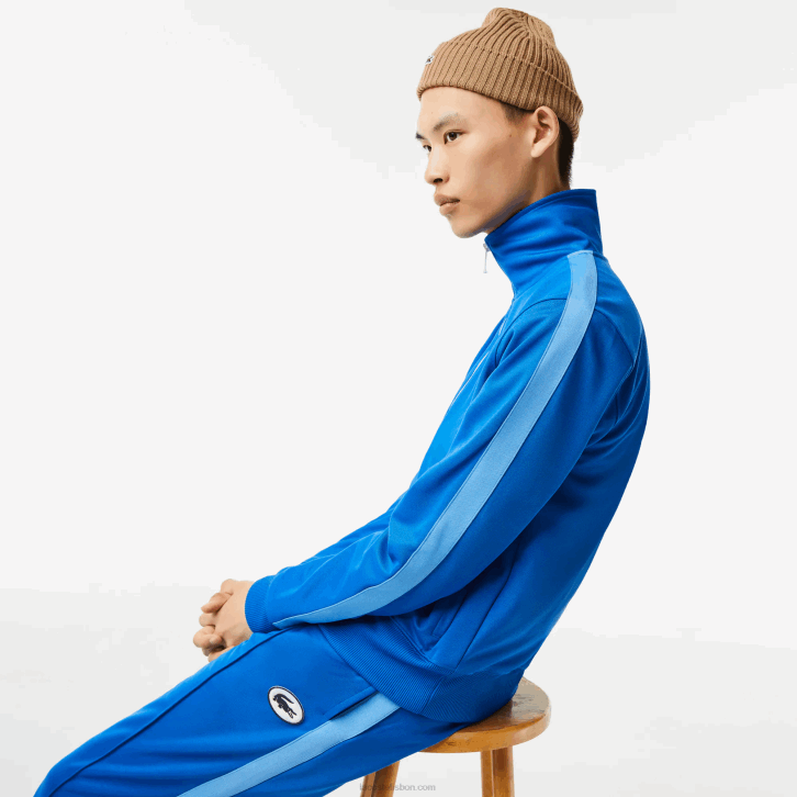 homens Lacoste azul k1q moletom piquet com zíper e gola alta regular fit 08D01017