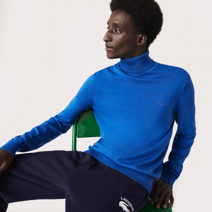 homens Lacoste azul k1q suéter de lã merino gola alta 08D01594