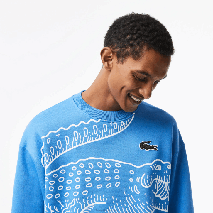 homens Lacoste azul l99 moletom gola redonda com estampa croc 08D0363