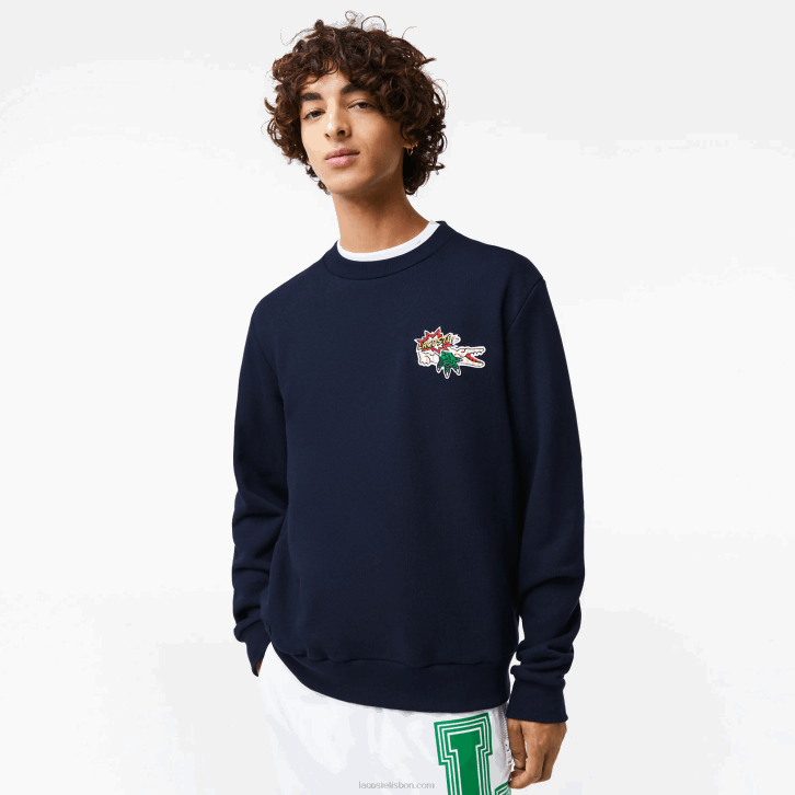 homens Lacoste azul marinho 166 camisola de algodão orgânico distintivo 08D0988